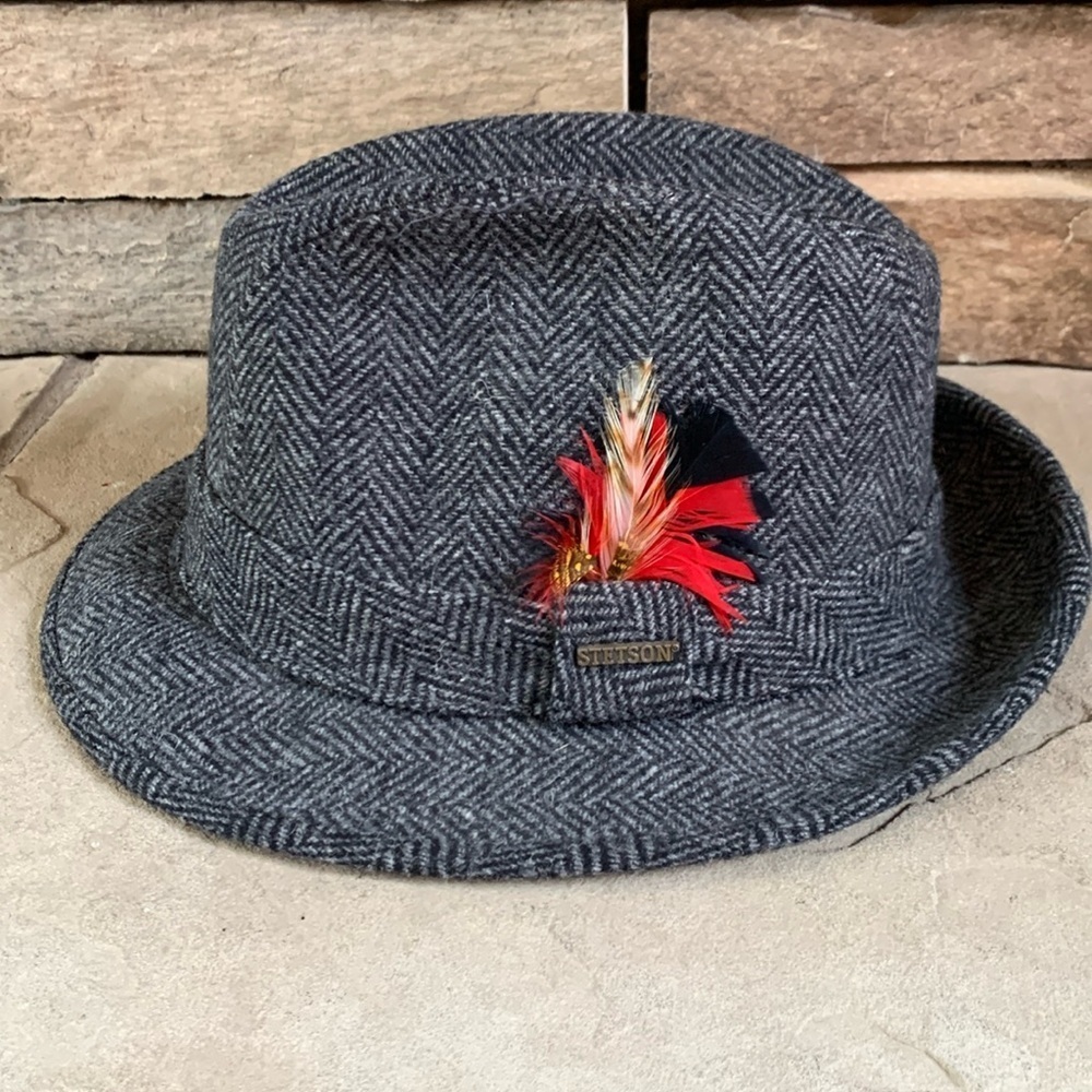 Stetson herringbone hat with feather